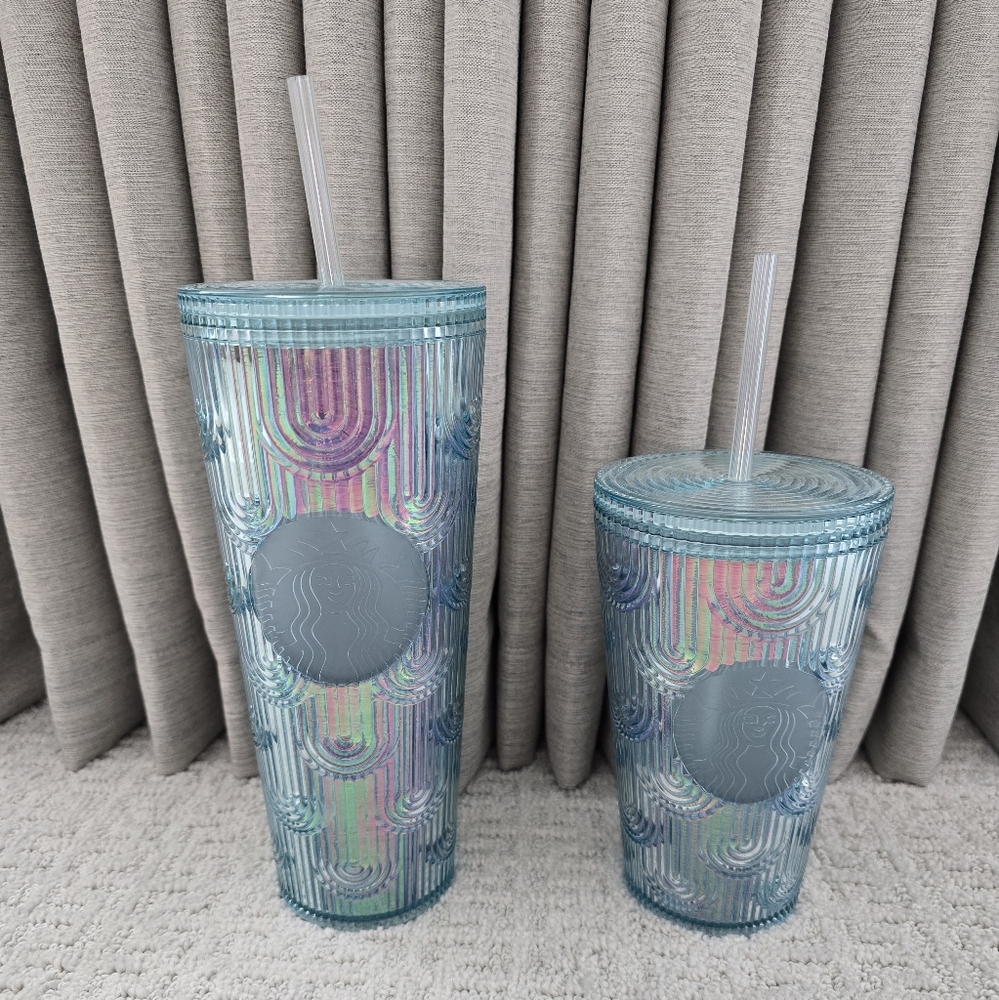 Starbucks Iridescent Blue and Pink Rainbow Tumblers